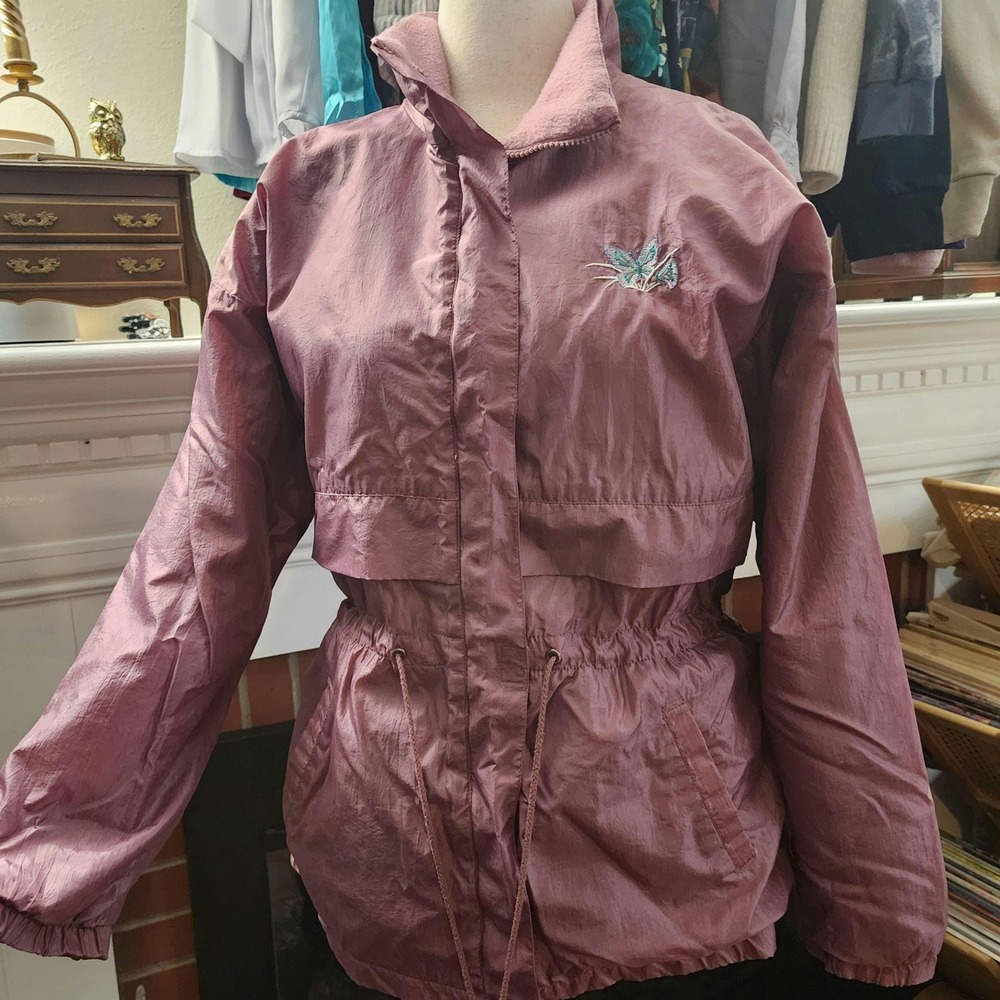 Pink Mauve Parka Jacket with Embroidered Butterfly